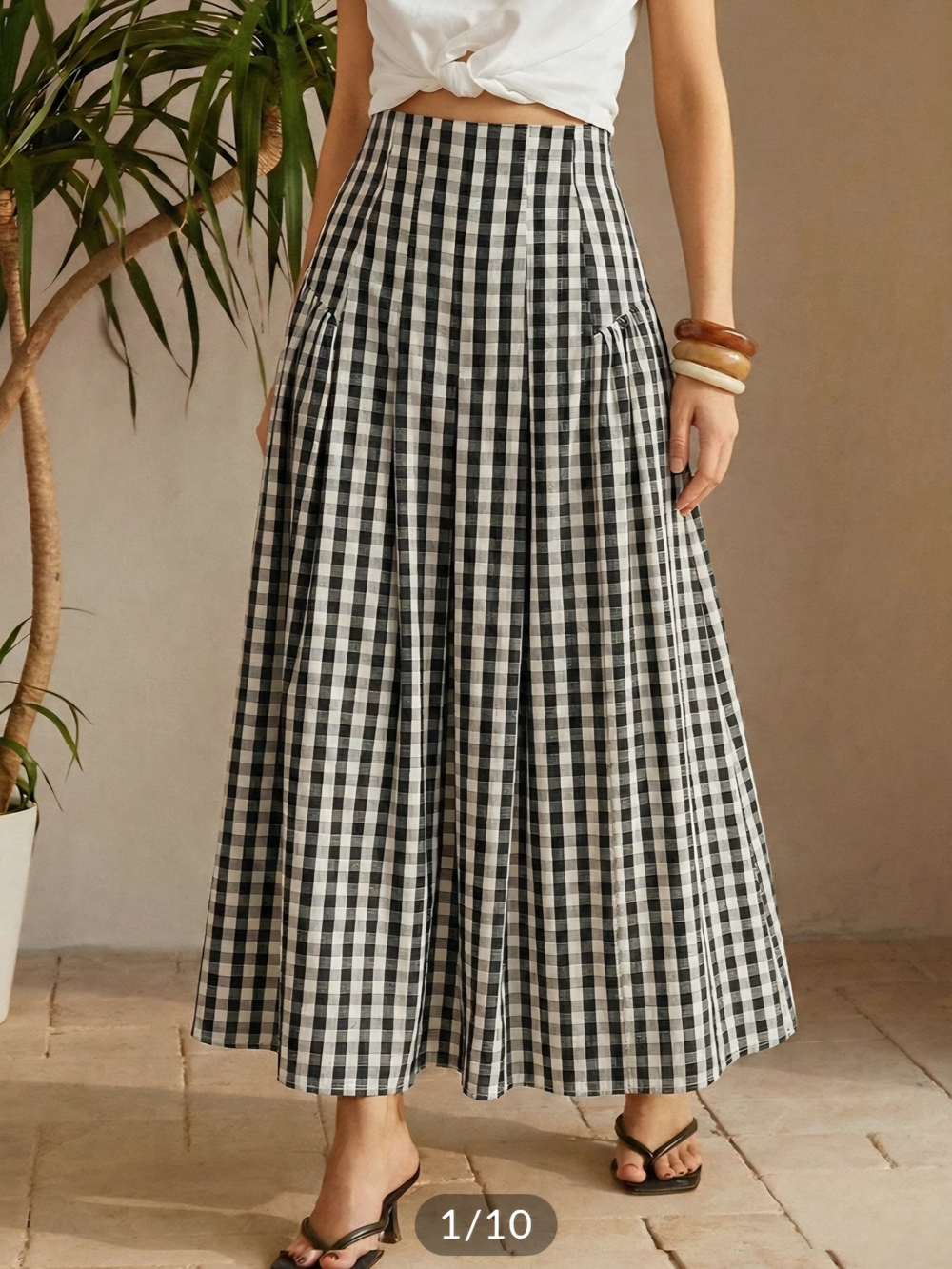 Commense Navy and White Gingham Maxi Skirt - Picture 2 of 4